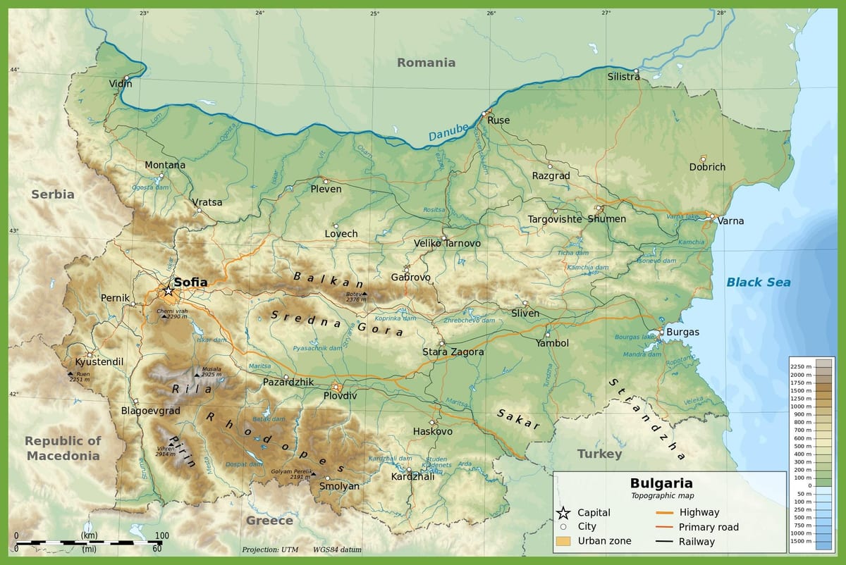 Bulgārija topogrāfisko karšu