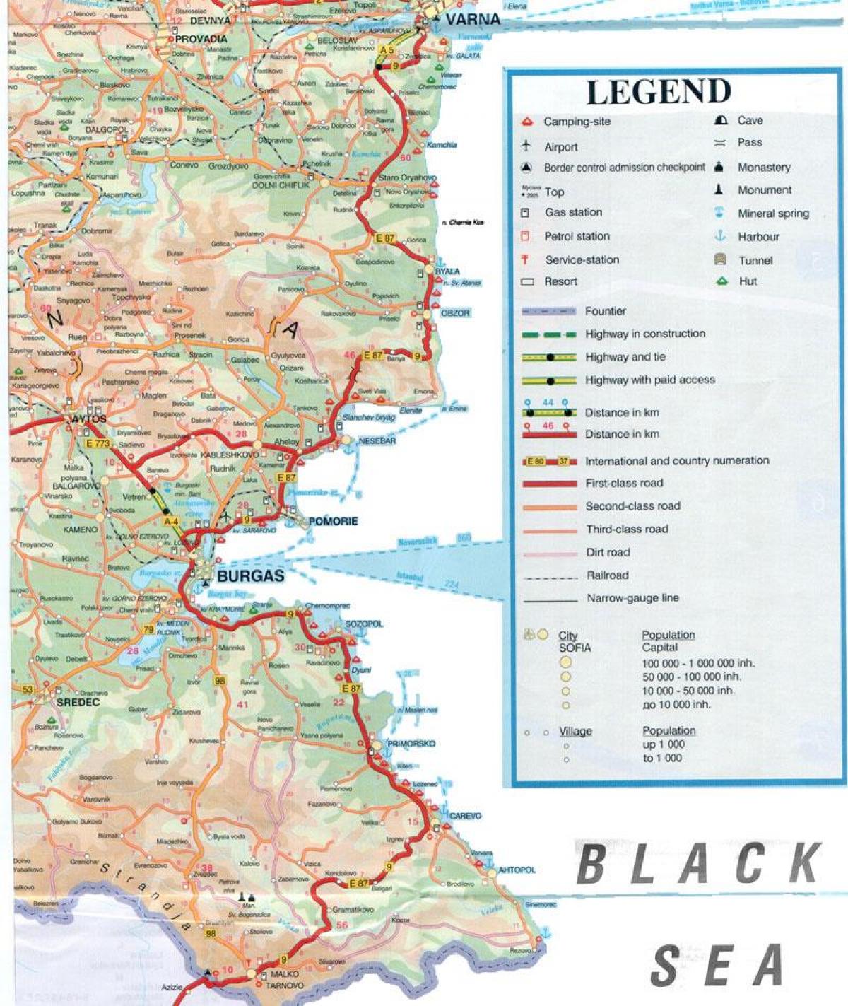 Bulgārijas melnās jūras piekrastes karti