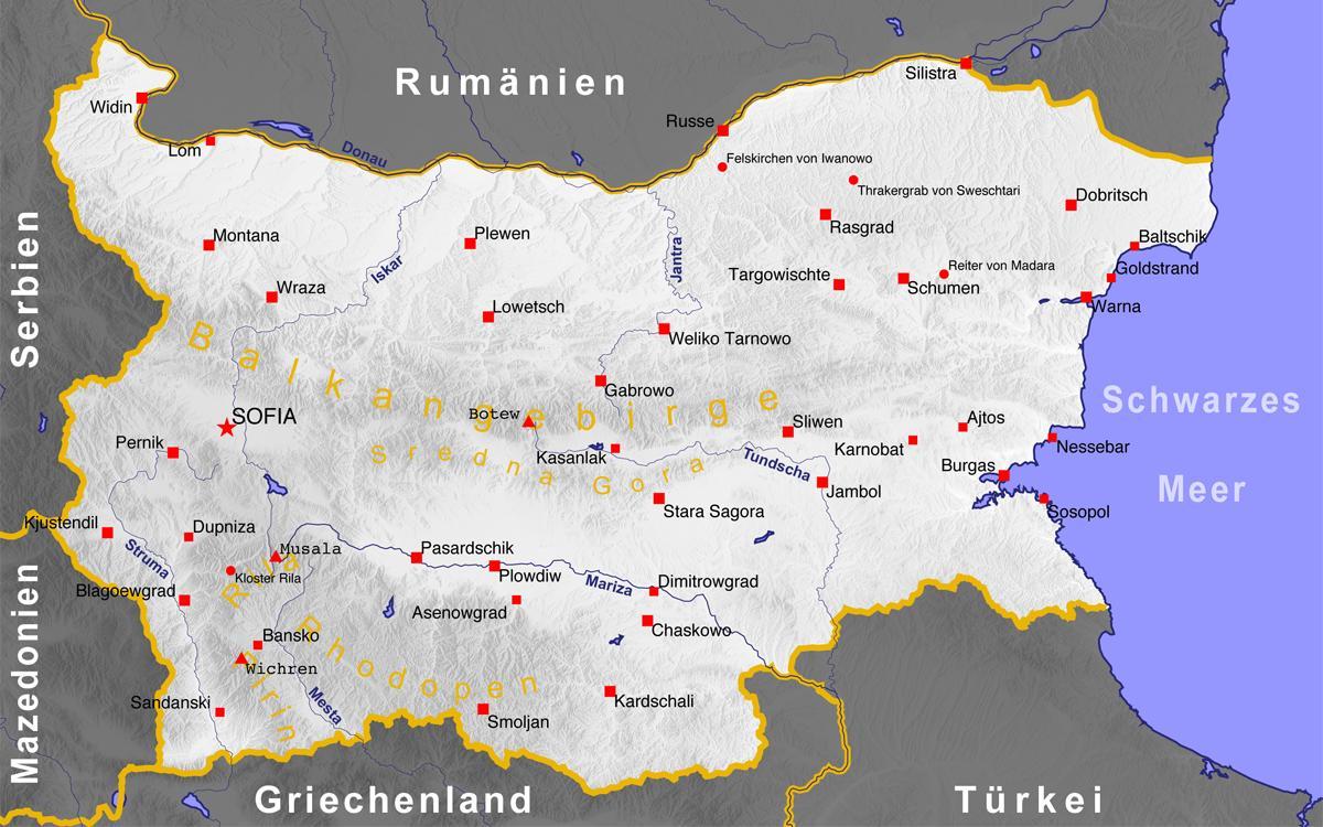 Bulgārijas pilsētu karte