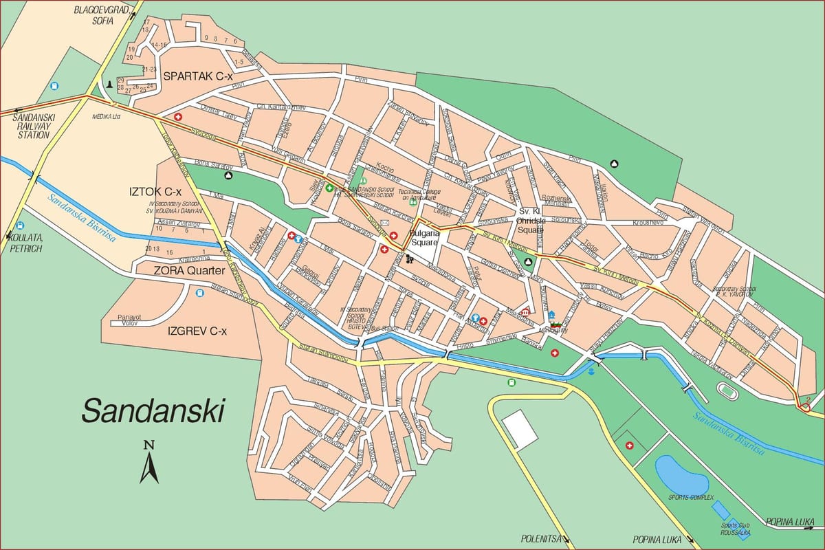 karte sandanski Bulgārija